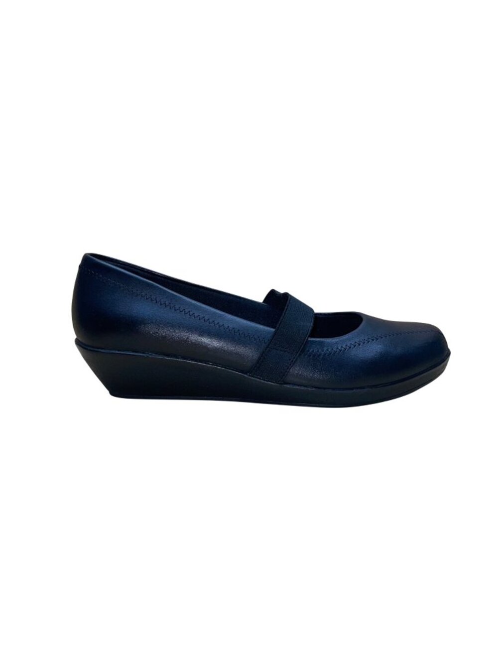 Bass Women’s Black Leather & Elastic Strap Slip-On Mary Jane Wedge Shoes Size 7M